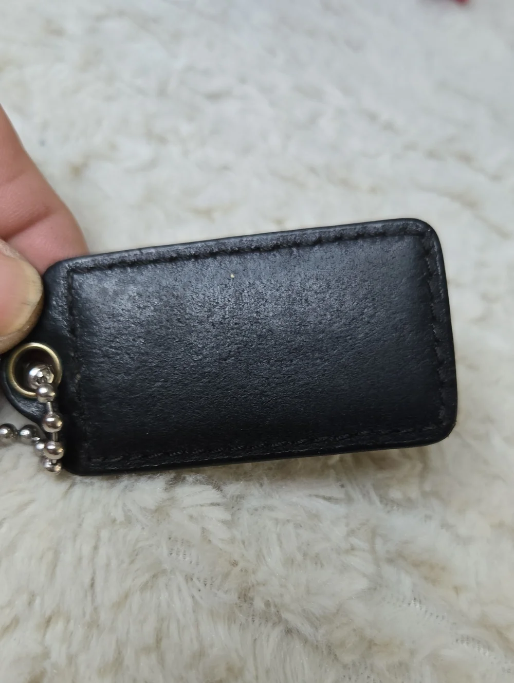 Coach Black Leather Logo Tag Keychain